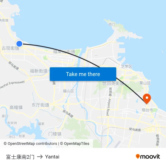 Foxconn South Gate 2 to Yantai map