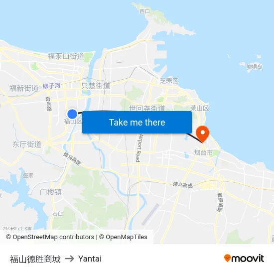 Fushan Desheng Mall to Yantai map
