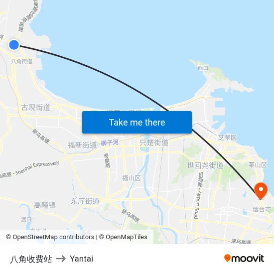 Bajiao Toll Station to Yantai map