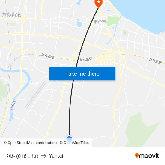 刘村(016县道) to Yantai map