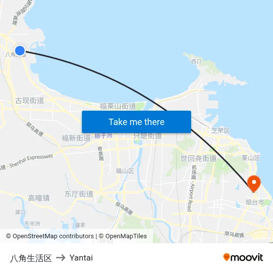 Bajiao Residential Area to Yantai map