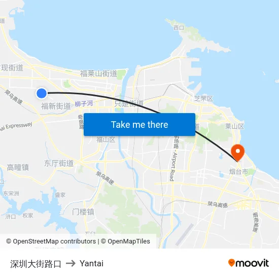 Shenzhen Street Intersection to Yantai map