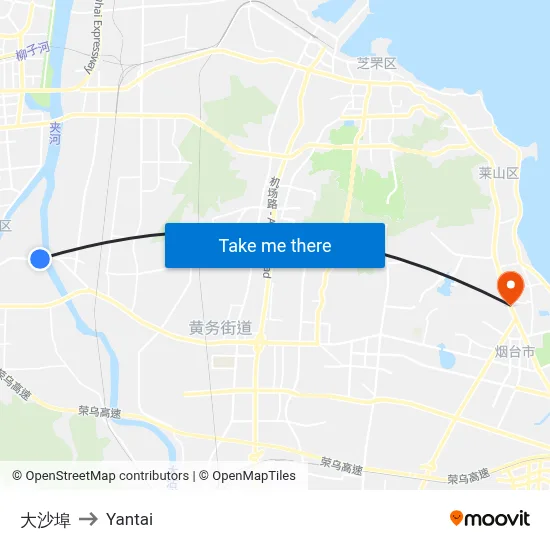 Dashabu to Yantai map