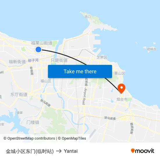 Jincheng Complex East Gate (Temporary Stop) to Yantai map