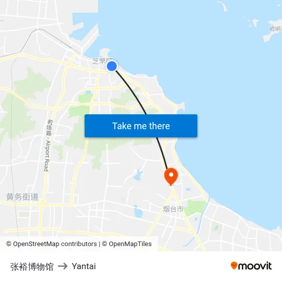Zhang Yu Museum to Yantai map