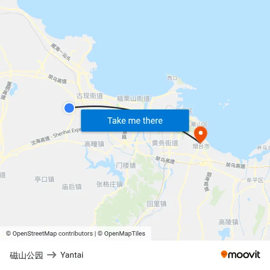 Cishan Park to Yantai map