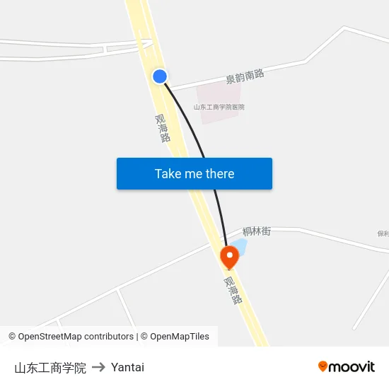山东工商学院 to Yantai map