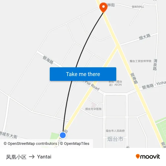 Phoenix Community to Yantai map
