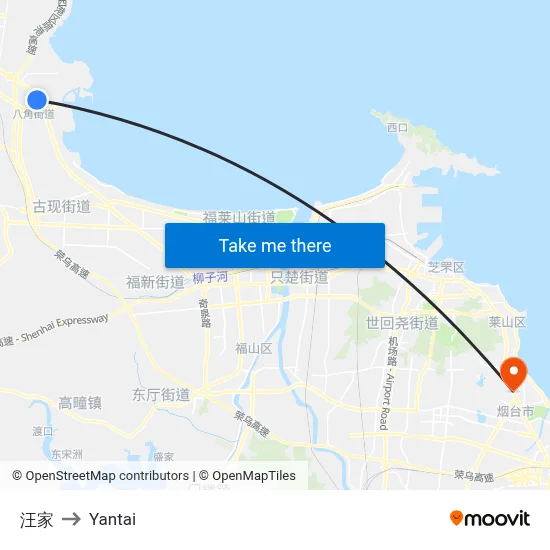 Wang Family to Yantai map