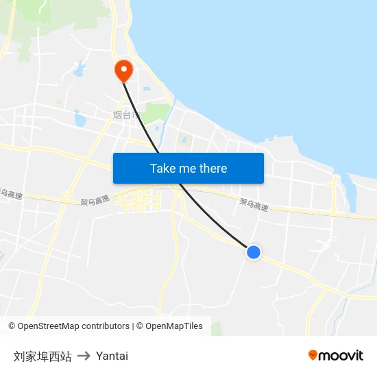 刘家埠西站 to Yantai map