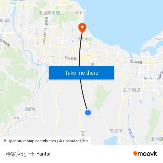 Xujiadian North to Yantai map
