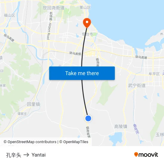 孔辛头 to Yantai map