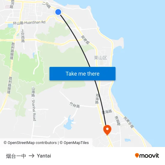 烟台一中 to Yantai map