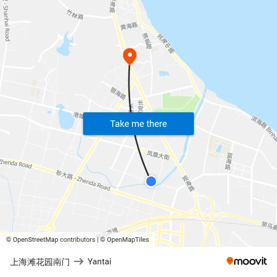 Shanghai Beach Garden South Gate to Yantai map