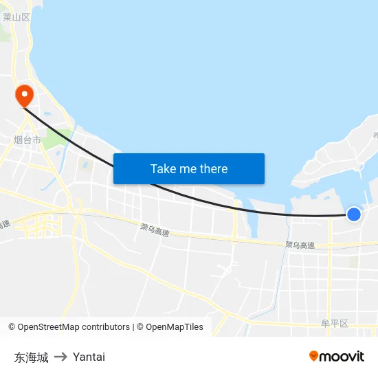 东海城 to Yantai map