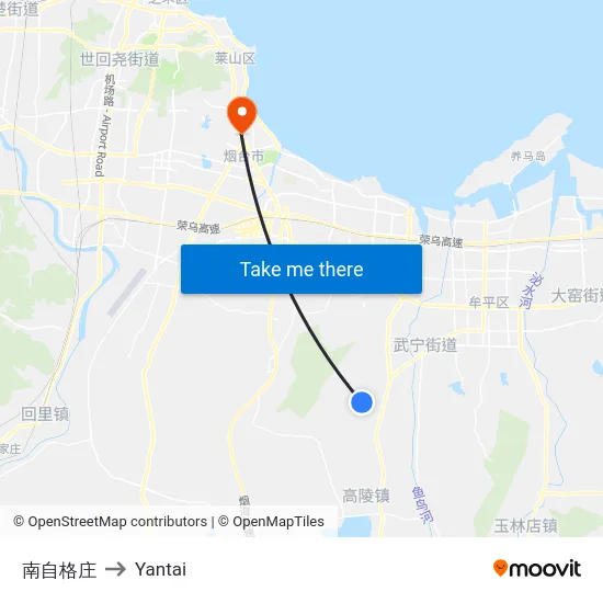南自格庄 to Yantai map
