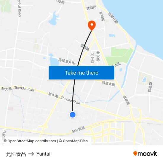 允恒食品 to Yantai map