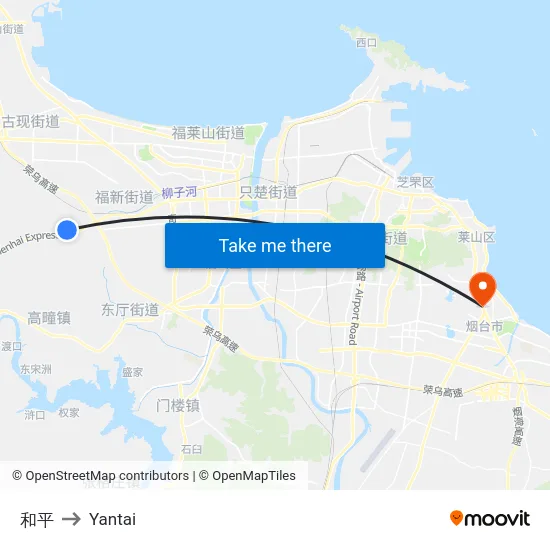 和平 to Yantai map