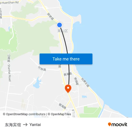 Donghai Hotel to Yantai map
