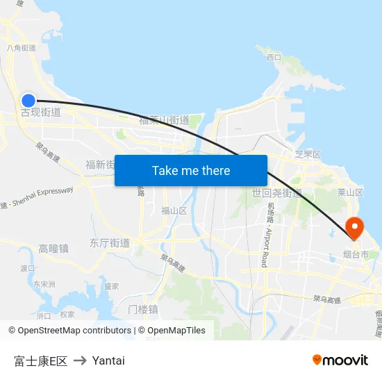 富士康E区 to Yantai map
