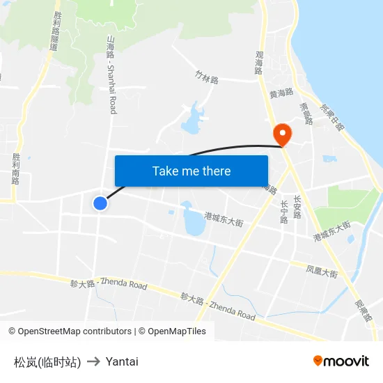 松岚(临时站) to Yantai map