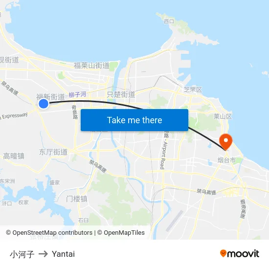 小河子 to Yantai map