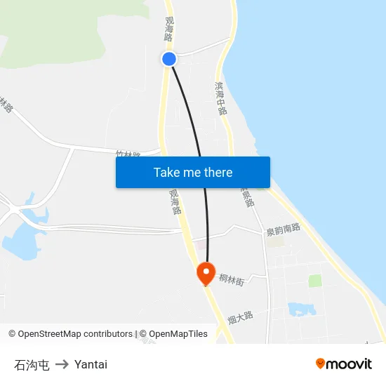 石沟屯 to Yantai map