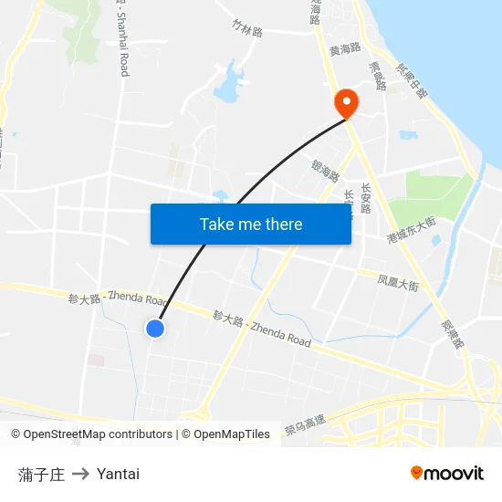 蒲子庄 to Yantai map