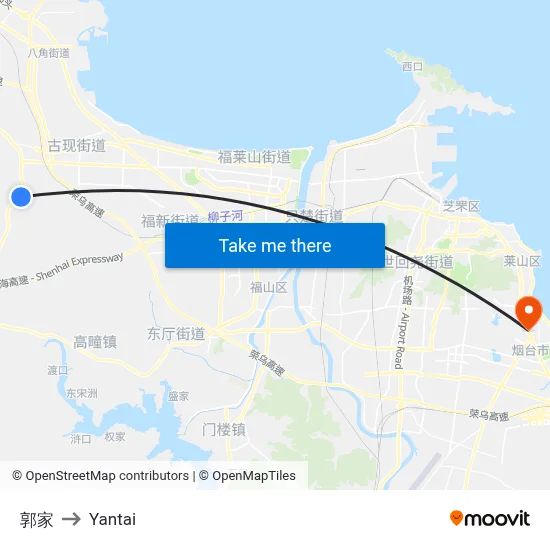 Guo Family to Yantai map