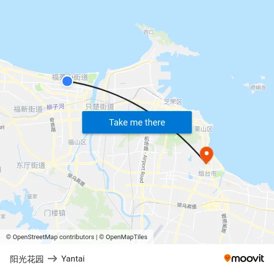 阳光花园 to Yantai map