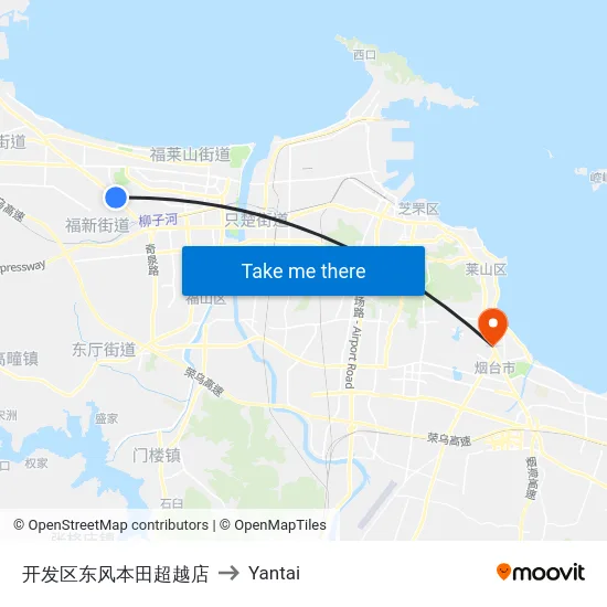 开发区东风本田超越店 to Yantai map