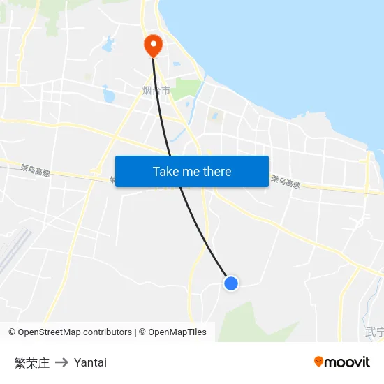 繁荣庄 to Yantai map