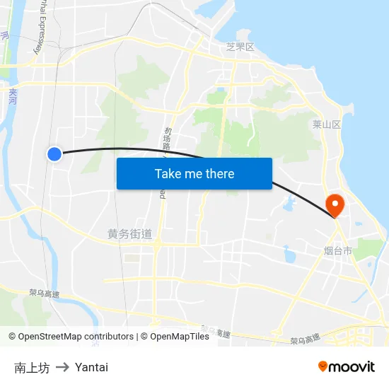 Nanshangfang to Yantai map