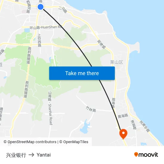 Industrial Bank to Yantai map