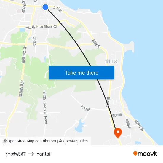Pudong Development Bank to Yantai map