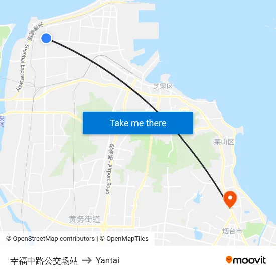 Xingfu Middle Road Bus Depot to Yantai map