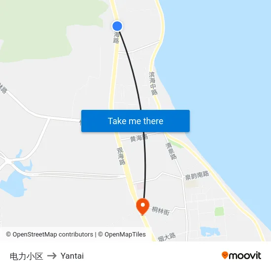 电力小区 to Yantai map