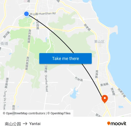 南山公园 to Yantai map