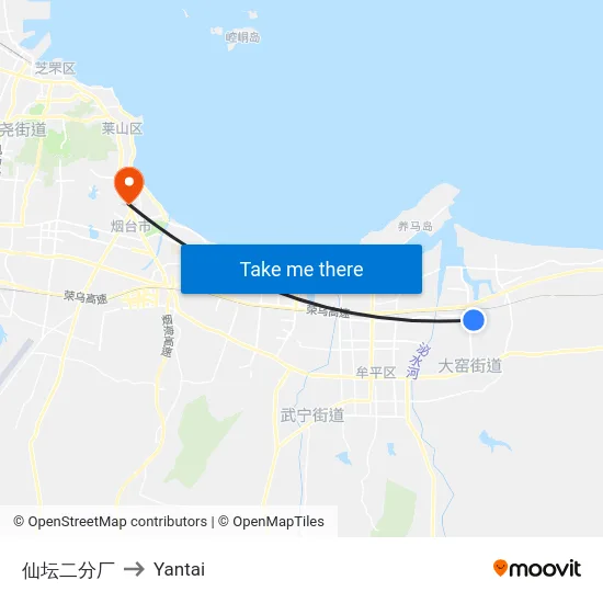 仙坛二分厂 to Yantai map