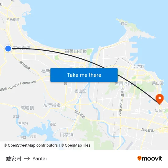 Zang Jia Village to Yantai map