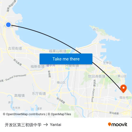 Development Zone Third Junior High School to Yantai map