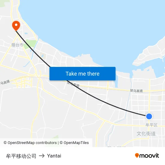 Muping Mobile Company to Yantai map