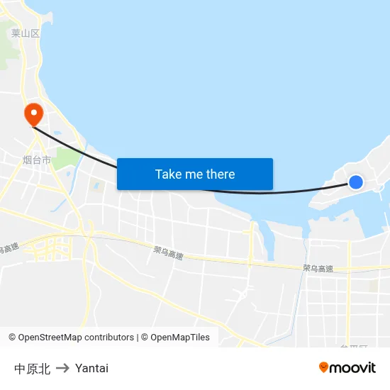 Zhongyuan North to Yantai map