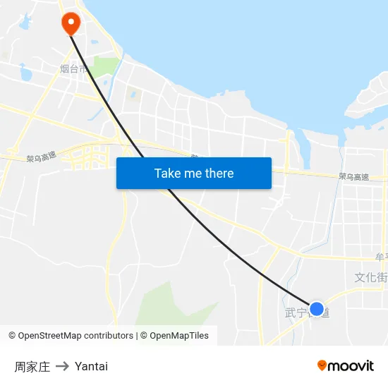Zhoujia Village to Yantai map