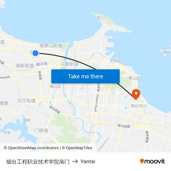 South Gate of Yantai Engineering Vocational Technical College to Yantai map