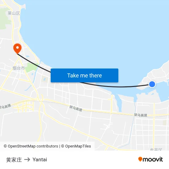 Huang Family Village to Yantai map