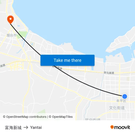 Fuhai New City to Yantai map
