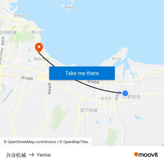 兴业机械 to Yantai map