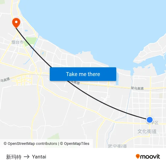 New Mart to Yantai map