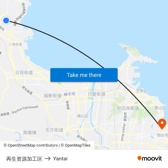 再生资源加工区 to Yantai map